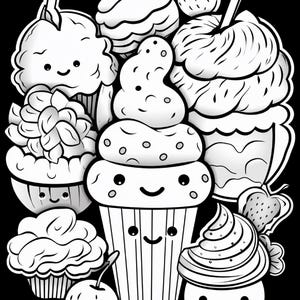 Malbuch mit süßen Leckereien | 99 Seiten mit Kawaii-Dessertmotiven (Digitaler Download) Bild 9