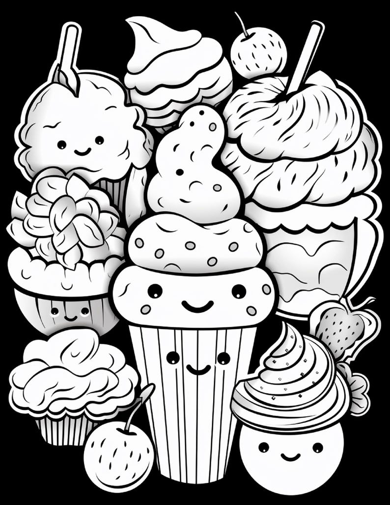 Malbuch mit süßen Leckereien | 99 Seiten mit Kawaii-Dessertmotiven (Digitaler Download) Bild 9