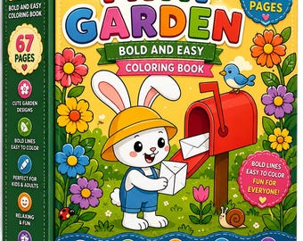Mini Garden Coloring Book | Bold Easy Flowers Animals (Digital Download)