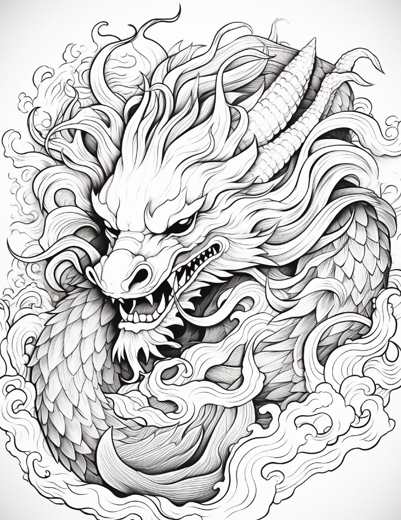 Libro para colorear de dragones sencillos y llamativos / 200 páginas / Arte fantástico (Descarga digital) imagen 13