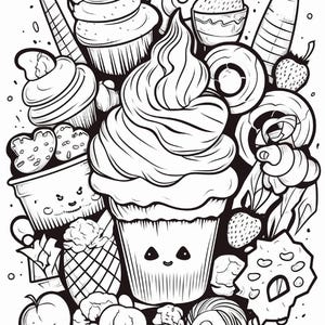 Malbuch mit süßen Leckereien | 99 Seiten mit Kawaii-Dessertmotiven (Digitaler Download) Bild 19