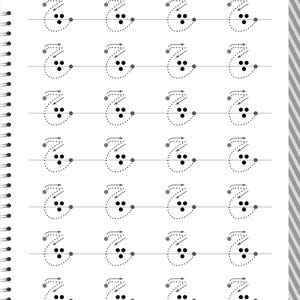 Peut inclure: Une page de cahier d'exercices &eacute;ducatifs blanche pr&eacute;sentant sept lignes de caract&egrave;res d'entra&icirc;nement en pointill&eacute;s. Chaque caract&egrave;re inclut des fl&egrave;ches directionnelles et trois points noirs pour guider l'&eacute;criture. Le coin sup&eacute;rieur droit contient du texte en persan et le coin inf&eacute;rieur droit affiche le nombre 18.