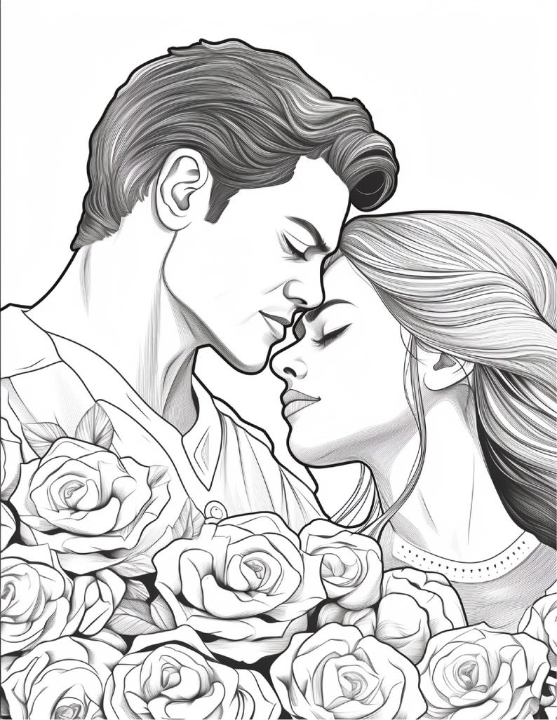 Romantic Couples Coloring Book | 300 Pages Floral Illustrations (Digital Download) image 7