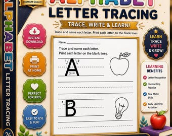 Folhas de exercícios de caligrafia do alfabeto | Prática de escrita do ABC | PDF para imprimir | Educação Infantil | Download digital