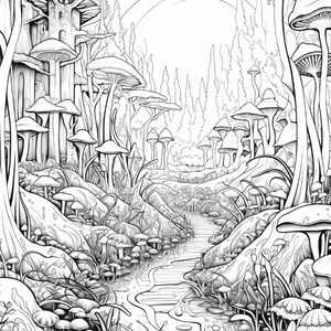 Målarbok i den magiska skogen | 320 sidor med djärva fantasisvampmönster (digital nedladdning) bild 10