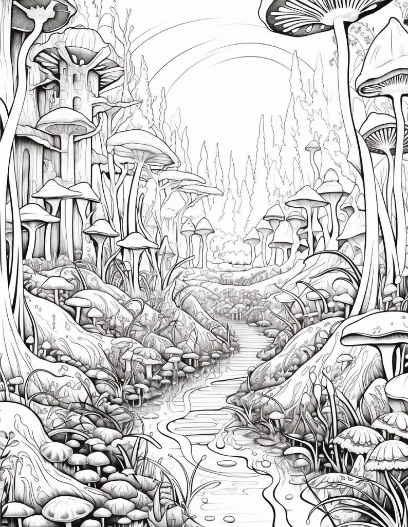 Målarbok i den magiska skogen | 320 sidor med djärva fantasisvampmönster (digital nedladdning) bild 10