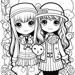 100 vrolijke en makkelijke kleurplaten | Kawaii liefdesboek voor stelletjes (digitale download) afbeelding 18