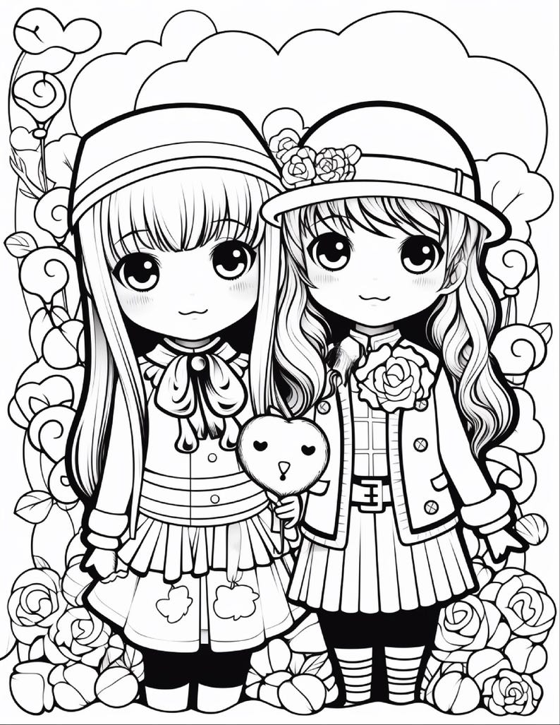100 vrolijke en makkelijke kleurplaten | Kawaii liefdesboek voor stelletjes (digitale download) afbeelding 18