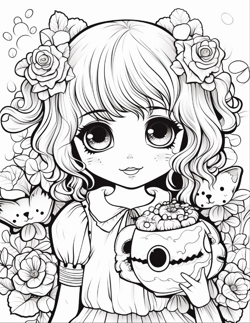 100 vrolijke en makkelijke kleurplaten | Kawaii liefdesboek voor stelletjes (digitale download) afbeelding 15