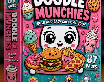 Doodle Munchies Kawaii Food Coloring Book / 87 pagine, colori vivaci e facili, PDF (download digitale)