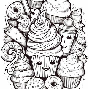 Malbuch mit süßen Leckereien | 99 Seiten mit Kawaii-Dessertmotiven (Digitaler Download) Bild 13