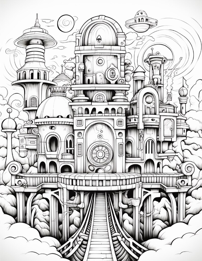 Fantasy City Coloring Book | Whimsical Rainbow Pages, Magical World (PDF Download) image 15