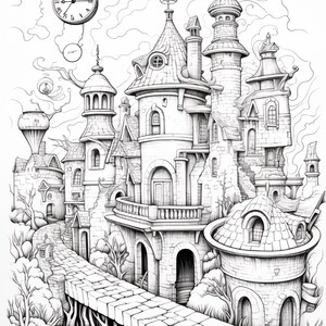 Fantasy City Coloring Book | Whimsical Rainbow Pages, Magical World (PDF Download) image 7