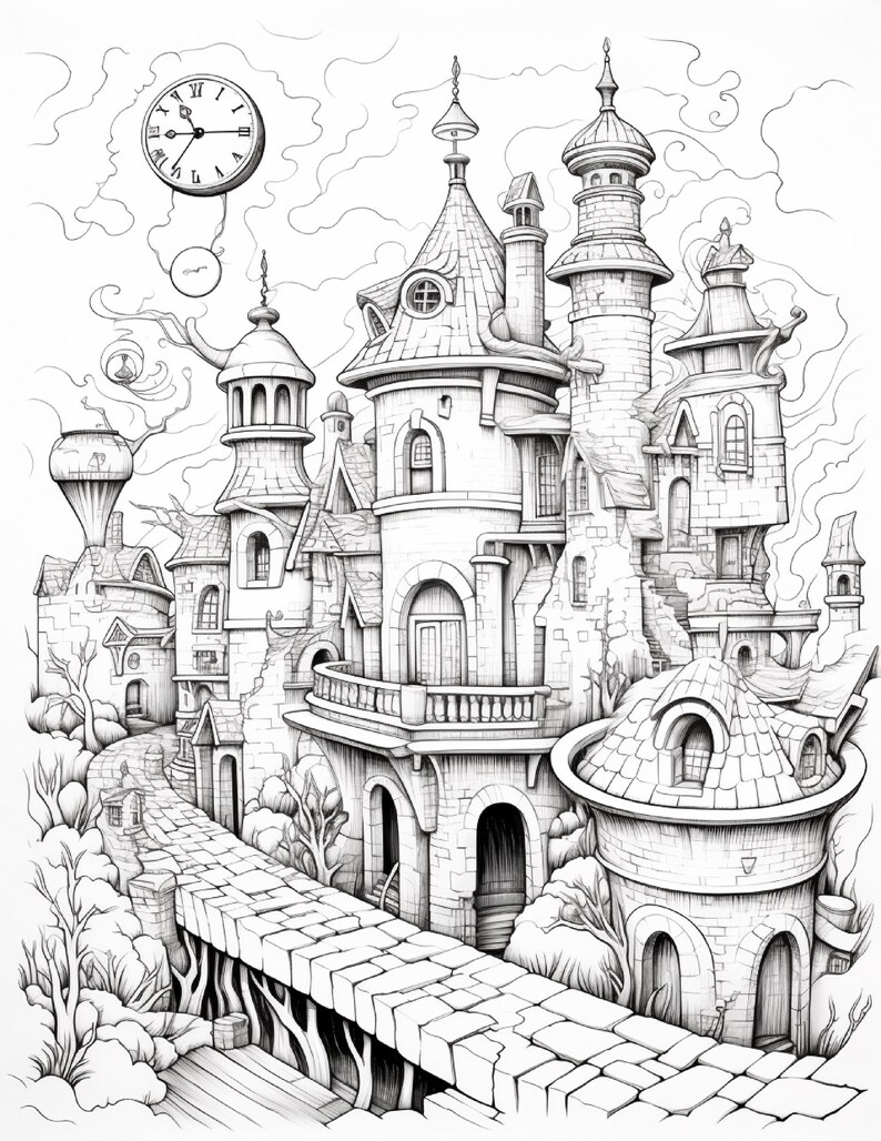 Fantasy City Coloring Book | Whimsical Rainbow Pages, Magical World (PDF Download) image 7