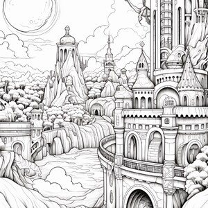 Fantasy City Coloring Book | Whimsical Rainbow Pages, Magical World (PDF Download) image 13