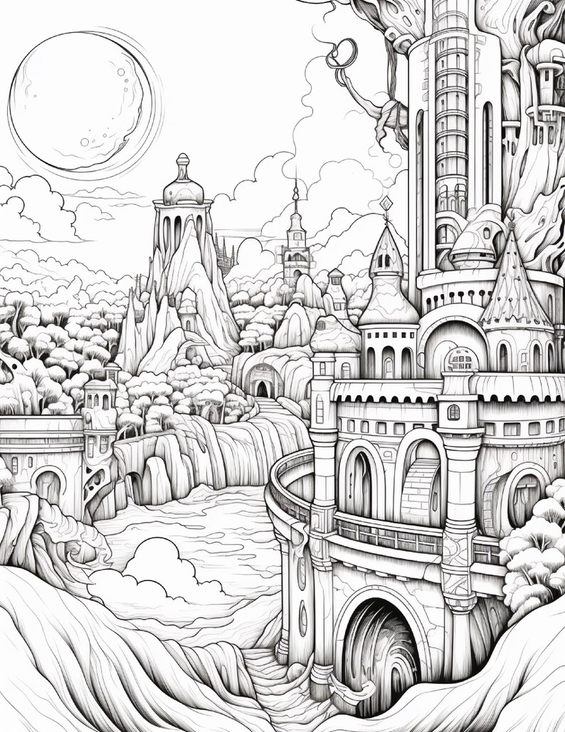 Fantasy City Coloring Book | Whimsical Rainbow Pages, Magical World (PDF Download) image 13