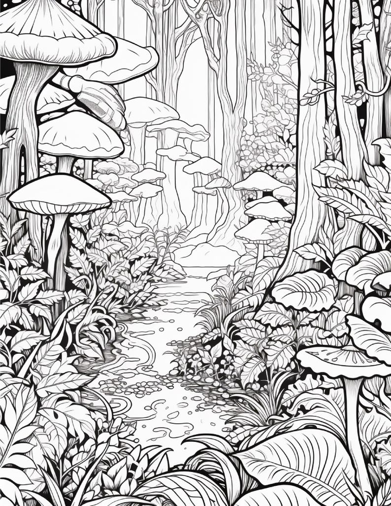 Målarbok i den magiska skogen | 320 sidor med djärva fantasisvampmönster (digital nedladdning) bild 13