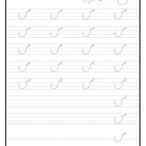 An Urdu letter tracing practice page showing dotted writing lines and a small apple outline in the top right corner.