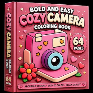 Cozy Camera Coloring Book | Bold Easy Kawaii Designs (Digital Download) image 1