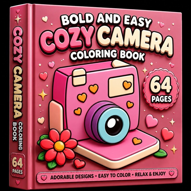 Cozy Camera Coloring Book | Bold Easy Kawaii Designs (Digital Download) image 1