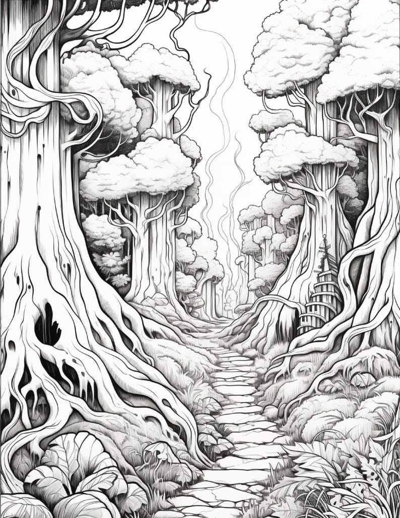 Målarbok i den magiska skogen | 320 sidor med djärva fantasisvampmönster (digital nedladdning) bild 19