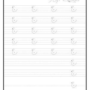A printable Urdu tracing worksheet with dotted lines for the letter Jeem, featuring an outline drawing of an airplane in the top right corner.