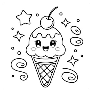 Fet, lättsam målarbok | 50 kawaii-sidor (digital nedladdning) bild 12