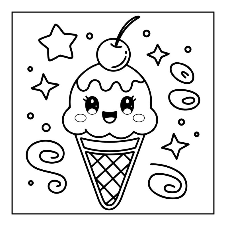 Fet, lättsam målarbok | 50 kawaii-sidor (digital nedladdning) bild 12