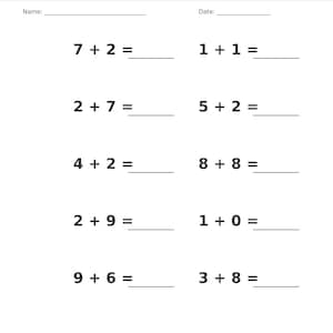 May include: A white educational worksheet titled Addition &bull; Single Digit with a gray header. It features ten math problems with single-digit numbers and blank lines for answers. The bottom includes the text Single Digit Addition Practice and Page 11 of 100.