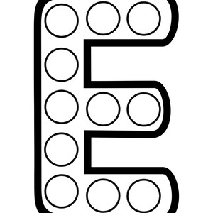 A black and white outline of the uppercase letter E with blank circles arranged along its vertical and horizontal segments.