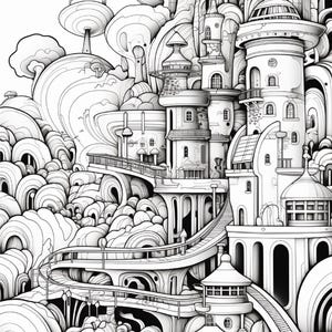 Fantasy City Coloring Book | Whimsical Rainbow Pages, Magical World (PDF Download) image 19