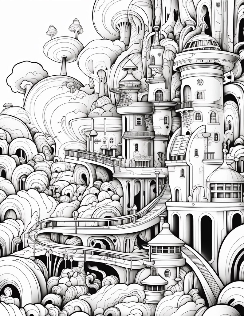 Fantasy City Coloring Book | Whimsical Rainbow Pages, Magical World (PDF Download) image 19