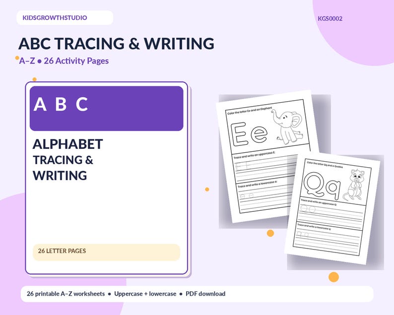 Alphabet Tracing Worksheets A-Z, Letter Writing Practice, ABC Coloring ...