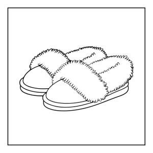 Puede incluir: Un par de pantuflas de punta abierta con una banda gruesa de piel sint&eacute;tica texturizada en la parte superior. Las pantuflas tienen un dise&ntilde;o de punta redondeada y una suela plana y s&oacute;lida, en un estilo de ilustraci&oacute;n de l&iacute;neas en blanco y negro.