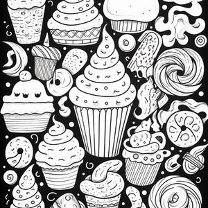 Malbuch mit süßen Leckereien | 99 Seiten mit Kawaii-Dessertmotiven (Digitaler Download) Bild 11