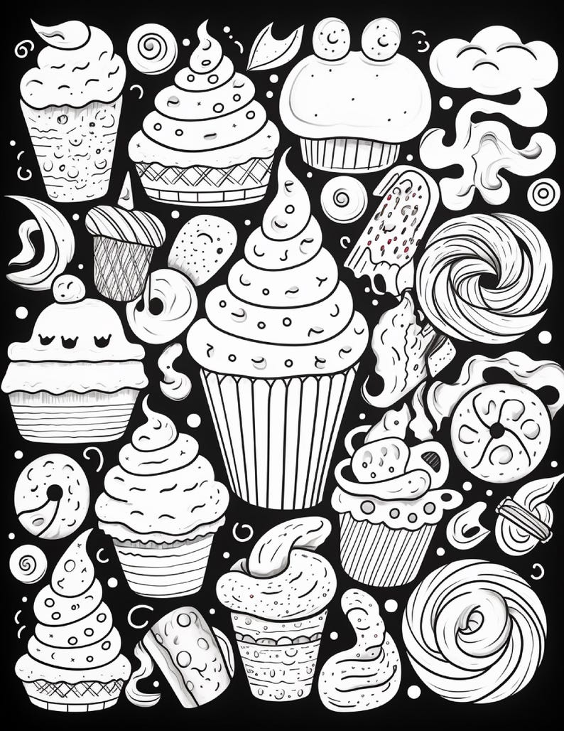 Malbuch mit süßen Leckereien | 99 Seiten mit Kawaii-Dessertmotiven (Digitaler Download) Bild 11