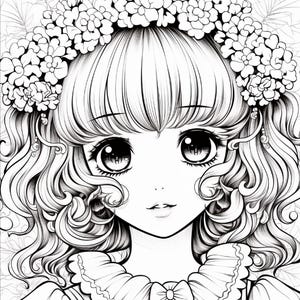 Anime Girl Coloring Book | 200 Pages, Relaxation, Printable PDF (Digital Download) image 13