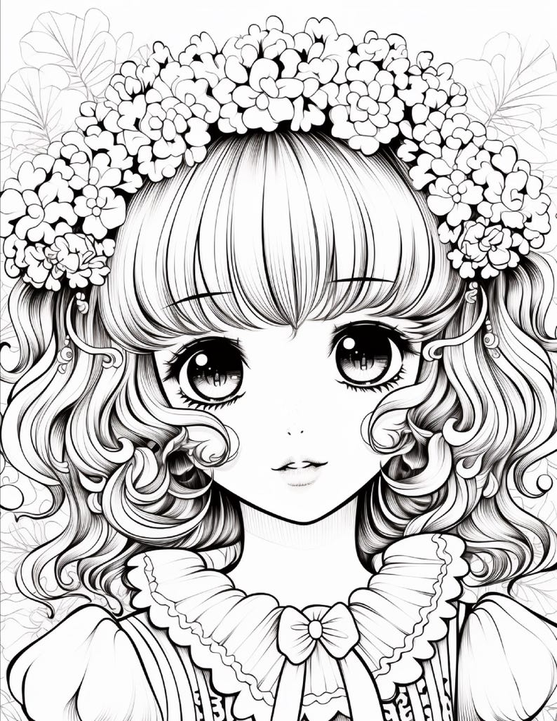 Anime Girl Coloring Book | 200 Pages, Relaxation, Printable PDF (Digital Download) image 13