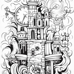 Fantasy City Coloring Book | Whimsical Rainbow Pages, Magical World (PDF Download) image 17