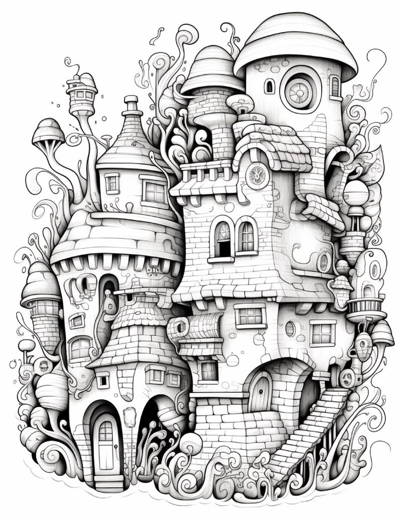 Fantasy City Coloring Book | Whimsical Rainbow Pages, Magical World (PDF Download) image 5