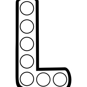 Black and white outline of the uppercase letter L filled with circular dot marker spaces.