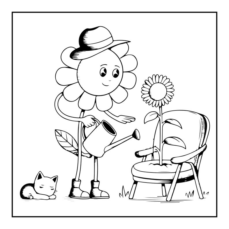 Into Gardens – Ein mutiges und einfaches Malbuch | Welpen, Blumen, Schmetterlinge (Digitaler PDF-Download) Bild 14