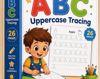 Quaderno di esercizi per imparare a tracciare le lettere maiuscole dell'alfabeto / Esercizi di scrittura dell'alfabeto / PDF stampabile per la scuola dell'infanzia e la scuola primaria / 26 pagine