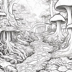 Målarbok i den magiska skogen | 320 sidor med djärva fantasisvampmönster (digital nedladdning) bild 6
