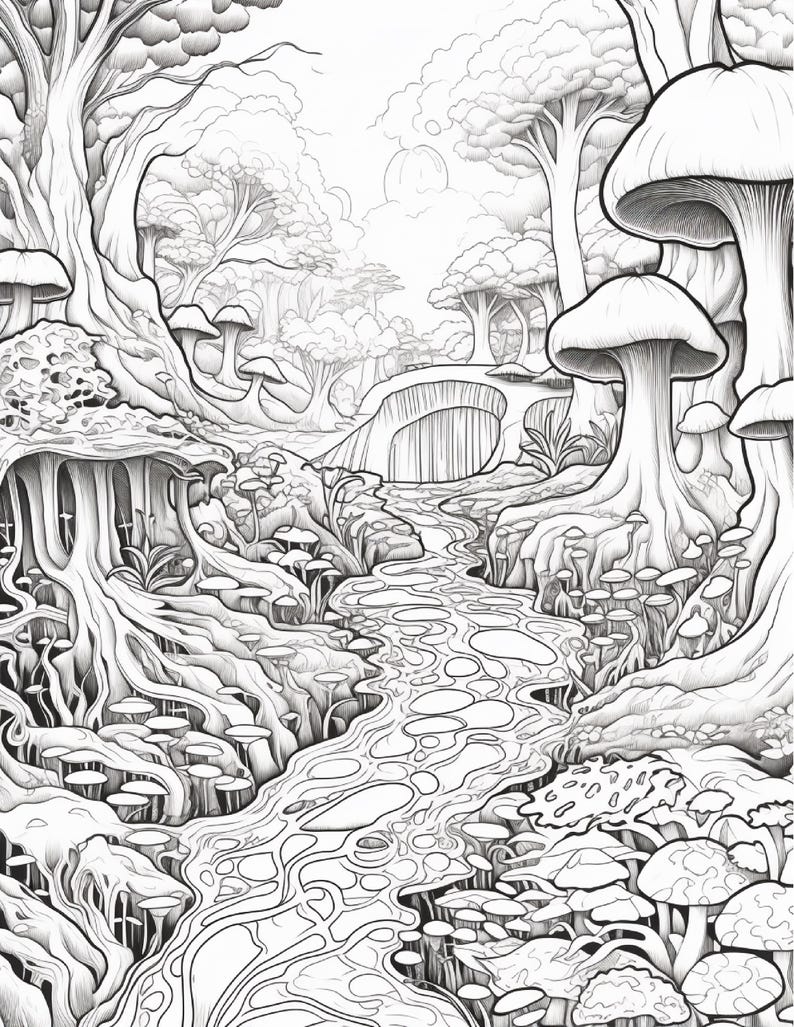 Målarbok i den magiska skogen | 320 sidor med djärva fantasisvampmönster (digital nedladdning) bild 6