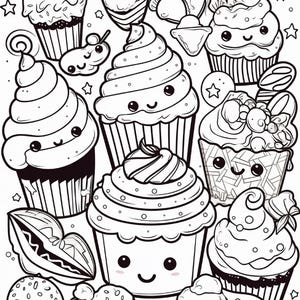 Malbuch mit süßen Leckereien | 99 Seiten mit Kawaii-Dessertmotiven (Digitaler Download) Bild 5