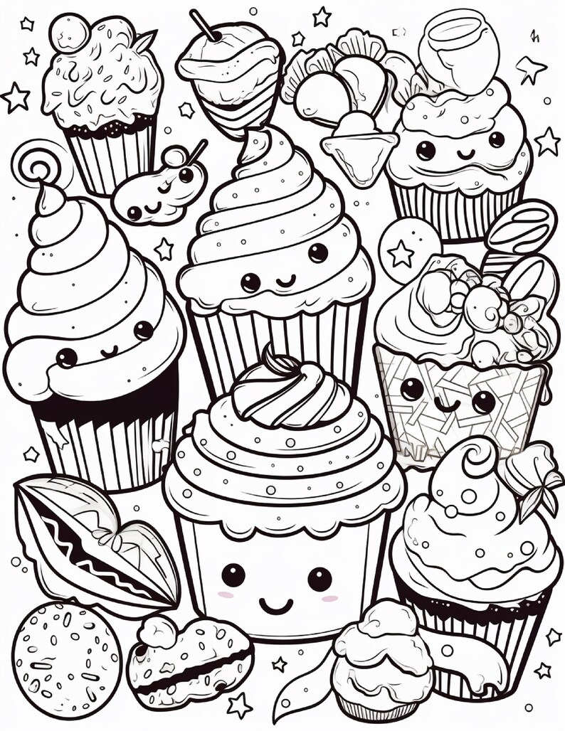 Malbuch mit süßen Leckereien | 99 Seiten mit Kawaii-Dessertmotiven (Digitaler Download) Bild 5