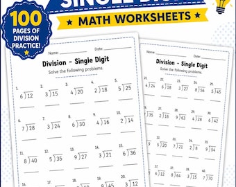 100 Pages Math Practice  Single Digit Division Worksheets |  (PDF Download)