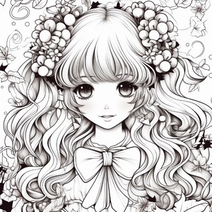 Anime Girl Coloring Book | 200 Pages, Relaxation, Printable PDF (Digital Download) image 5