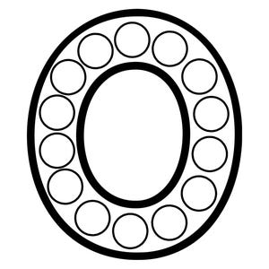 Black and white outline of the uppercase letter O filled with circular dot marker spaces.